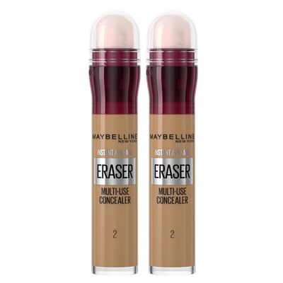 Maybelline Instant Anti Age Eraser Eye Concealer, Dark Circles and Blemish Concealer, Ultra Blendable Formula, 02 Nude (Pack of 2)