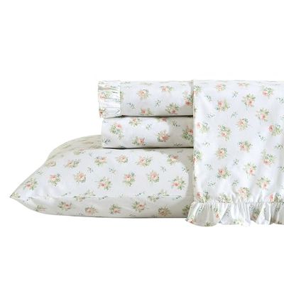 Laura Ashley - Volledige lakenset, ademend percal katoenen beddengoed, 200 draadtelling, bloemen woondecoratie (Roseford Orange, volledig)
