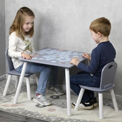 Kesper | Table pour Enfants avec 2 chaises, matériau: Panneau de Fibres, Dimensions: 55x55x45cm, Couleur: Blanc, Gris | 17732 13