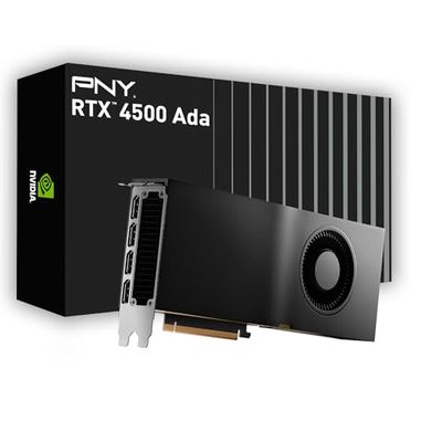 PNY NVIDIA RTX 4500 Ada Generation 24 Go GDDR6 PCI Express 4.0 Dual Slot 4X DisplayPort, Support 8K, Ventilateur Actif Ultra Silencieux