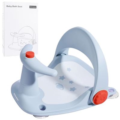 Bebamour asiento de baño con ventosa fuerte, 3 posiciones, antideslizante, para niños pequeños, 6-18 meses,Azul