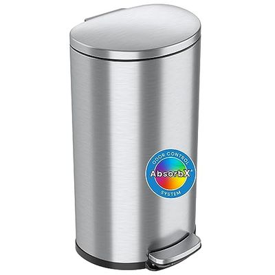 iTouchless 30 Litri Pattumiera passomorbido Semicircolare con Pedale, Filtro Antiodore Absorbx e Cestino Interno Rimovibile, Coperchio A Chiusura Silenziosa, Acciaio Inox