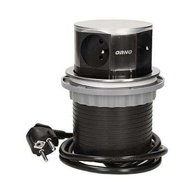 Orno Extensão de mesa rebatível 4 x 250 V AC com cabo de 1,5 m, INOX, 1 unidade, or de Ae de 1380
