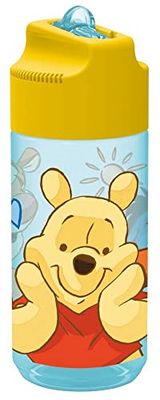 POS 27291 Winnie The Pooh Design Transparent Drinking Bottle with Flip Up Straw, BPA-, Capacity 15 oz, Ideal for Nursery, School, Sports and Leisure, Colourful