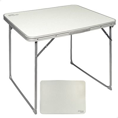 AKTIVE Campingtafel, inklapbaar, lichte tafel, klappoten, 80 x 60 x 70 cm, MDF, stalen frame, wit, draaggreep (52814)