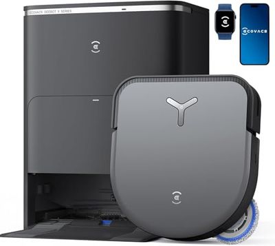 ECOVACS DEEBOT X5 Omni Robotstofzuiger, robotstofzuiger met station, 12800 Pa, ZeroTangle, TruEdge adaptieve natte reiniging, wassen met warm water op 70 °C, 15 mm heffen, zwart