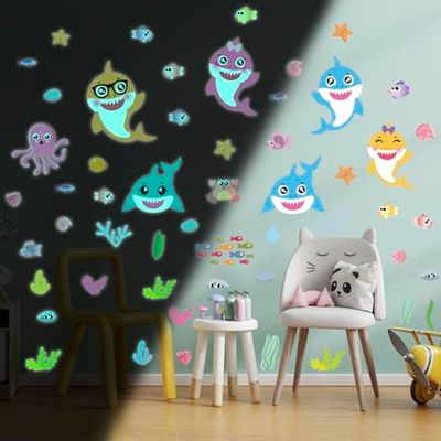 Ambiance Sticker Phosphorescent Lumineux Autocollant Mural Plafond Enfant Fluorescent Animaux Marins - H95 x L70 cm