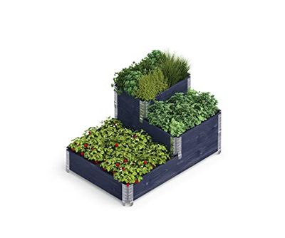 Upyard Quiltad säng – modern upphöjd pall – modulär flerstegsbädd av naturträ för trädgård och terrass, 120 x 80 x 58,5, svart