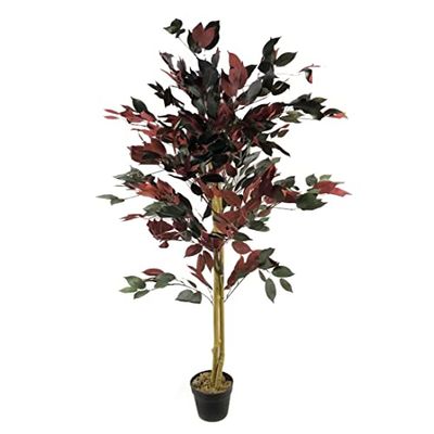 Leaf Artificial Tree/Plant, Mixed Materials, Green and Red Ficus, 120cm