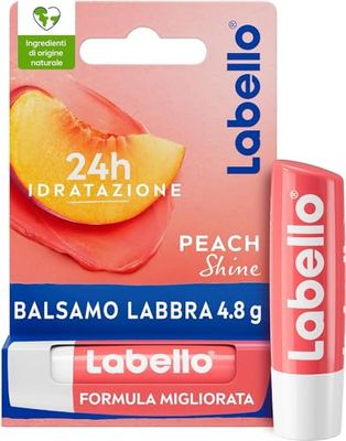Labello Peach Shine Burrocacao Labbra 4.8 g, Balsamo Labbra Colorato All'Aroma Di Pesca, Lip Balm Idratante 24H Con Burro Di Karité E Ingredienti Naturali, Con Pigmenti Colorati