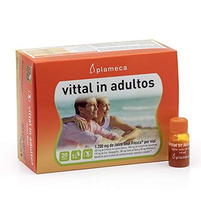PLAMECA - Vittal In Adultos, con Jalea Real Fresca, Vitamina C y Espino Blanco, Aporte de Vitalidad y Energía, Reduce Cansancio y Fatiga, Ayuda al Sistema Inmunitario - 20 Viales Bebibles de 10 ml