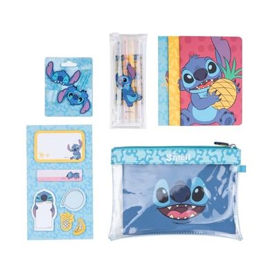 Grupo Erik:Set cancelleria | Merchandising Stitch film/Astuccio, Cancelleria Disney Stitch con 3 Quaderni A6, 4 Evidenziatori, Clips e Note adesive - Stitch gadget ufficiali