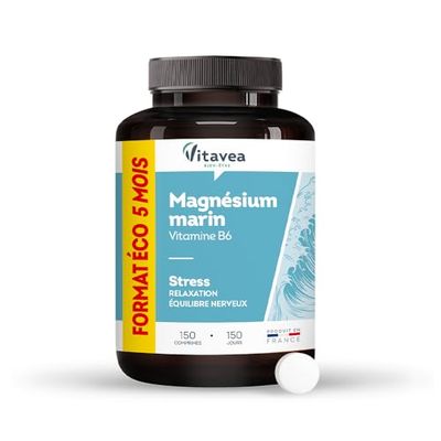Vitavea - Magnésium Marin & Vitamine B6 - Complément Alimentaire Bien-être Adulte - Relaxation et Équilibre Nerveux - Format économique - 150 comprimés - Cure 5 mois - Fabriqué en France