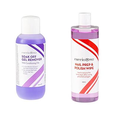 Cuccio 500ml Gel Remover and 480ml Nail Prep & Wipe Duo Pack, Purple