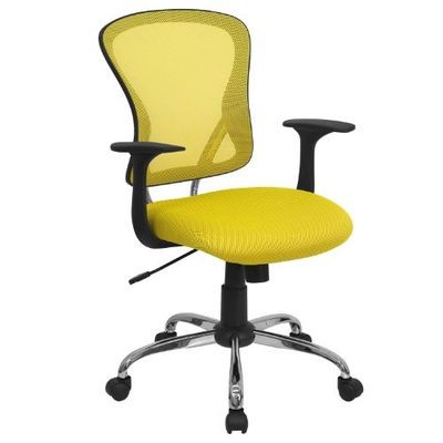 Flash Furniture bureaustoel met gemiddelde rugleuning, netstof, verchroomde voet, zwart Mid-Back geel