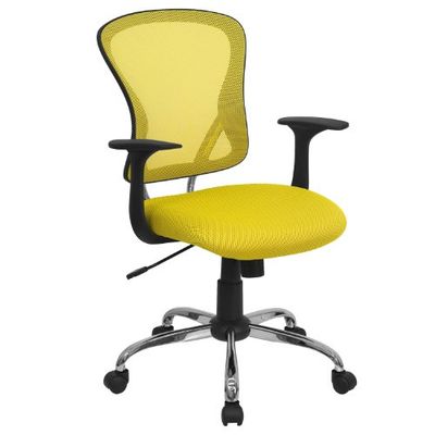 Flash Furniture Chaise de Bureau Taille Moyenne Jaune, Chrome, Mousse, Maille, Nylon, Acier, Mid-Back