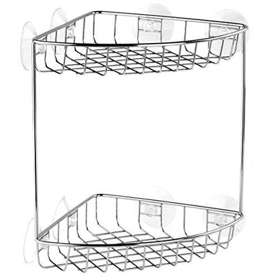 Tatay Double étagère d'angle pour Fils avec Ventouse, INOX, Chrome, 19 x 19 x 26 cm