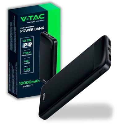 V-TAC Power bank 10000mAh caricatore rapido nero VT-10005-7833