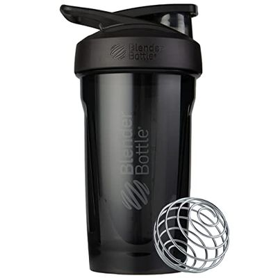 BlenderBottle Strada Shaker Cup, Wire Mixball For Protein Shakes and Pre Workout, 710ml, Black