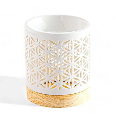 Brûle-Parfum Céramy Fleur de Vie -Brûleur Cire fondant parfumé - Objet Artisanal Porte-Bonheur-Aromathérapie facile -Diffuseur des senteurs-Déco Cadeau Moderne Symbolique - 50ml - H 10,5cm – Zen’Arôme