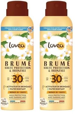 LOVEA - Brume Solaire FPS 30 - Haute Protection & Bronzage Visage & Corps - Activateur de Bronzage - Monoï De Tahiti - Protection UVA/UVB - Fini Invisible - Vegan - Fabriqué En France - 150ML