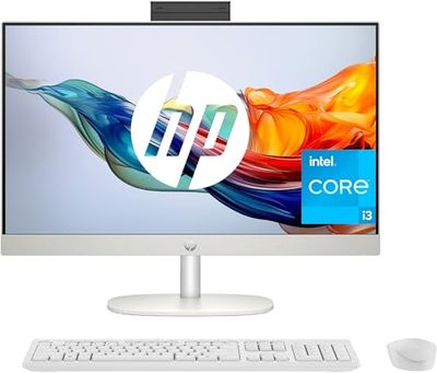 HP All-in-One 24-cr0013ss – Ordinateur de Bureau de 23,8" FHD (Intel Core i3-N300, 8 Go RAM, 512 Go SSD, Intel UHD Graphics, sans système d'exploitation) Blanc – Clavier QWERTY Espagnol