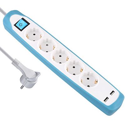 Electraline Gummy 62160 Extensão base 5 tomadas e 2 USB 2.1A - Cover de silicone, cabo 2 m ficha plana