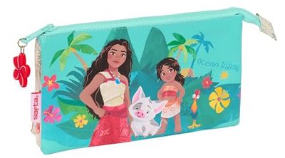 Safta VAIANA Trousse Triple pour Enfant, idéale pour Les Enfants d'âge Scolaire, Confortable et Polyvalente, qualité et résistance, 22 x 3 x 12 cm, Beige/Bleu, Beige/Bleu, Estándar, Décontracté