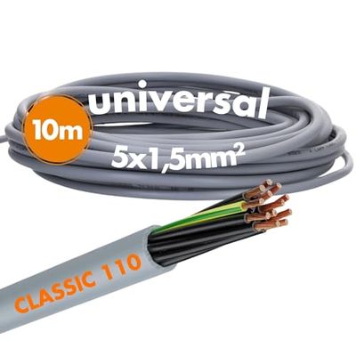 10 meter Lapp 1119305 Ölflex Classic 110 PVC stuurleiding 5x1,5 mm² met groen-gele beschermgeleider 5G1,5 mm² I stuurkabel 5-aderig I kabel 5-aderig