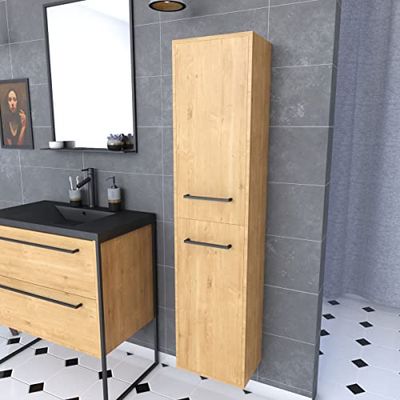 AURLANE PACM103 Columna de Cuarto de baño, Negro/Roble marrón
