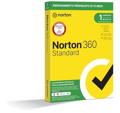 Norton 360 Standard 2023, Antivirus per 1 Dispositivo, Licenza di 15 Mesi con Rinnovo Automatico, PC, Mac, Tablet e Smartphone
