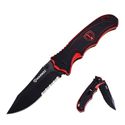 HARNDS Blazer Folding Knife Outdoor Hunting Camping 9Cr18MoV Steel Blade Double Safety Lock G10 Handle with Sheath Folding Knife (Czarny tytan)