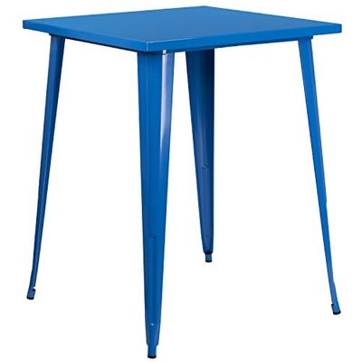 Flash Furniture Mobiliário Flash mesa quadrada de metal de grau comercial polegadas para interiores e exteriores, azul, 31,5" Square