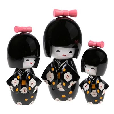 lacabadora de 3 PULPAS JAPONESES Kokeshis - Diseño y Tono Negro