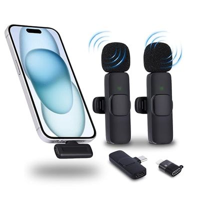 NK Draadloze lavalier-microfoon voor iPhone/Android/PC/laptop, plug & play, set van 2 microfoons voor Tiktok/Twtch/YouTube/vlog, ruisonderdrukking, zonder app