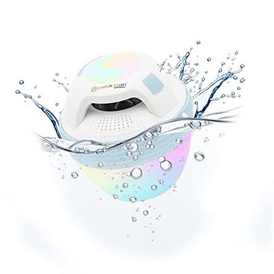 MusicMan Haut-Parleur de Piscine Portable, sans Fil et étanche avec Bluetooth, 4 LED Couleurs différentes, Mains Libres avec Microphone, 8 Heures d'autonomie - Petit Haut-Parleur Douche BT-X60