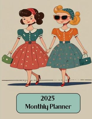 2025 Monthly Planner - vintage: Retro, vintage skipping girls