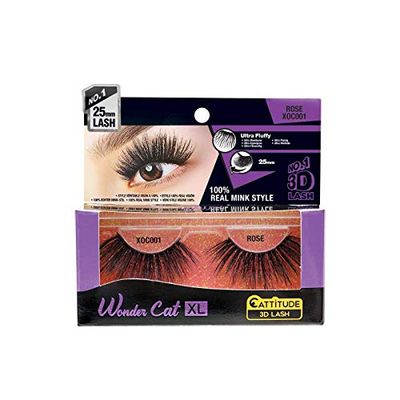 EBIN NEW YORK CATTITUDE 3D LASHES Rose Wonder Cat XL Faux Mink False Eyelashes, Lightweight & Reusable, Cruelty-Free