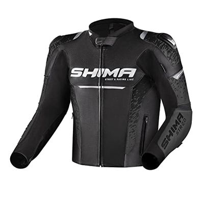 SHIMA STR 2.0 Motorcykeljacka – läder, sportjacka med rygg, armbågar, axelskydd, perforerat läder, för 2-delad kostym (48, svart)