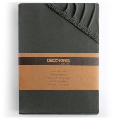 DecoKing Dra-på-lakan 180x200-200x200 cm 100% kammad Bomull Jersey Mjuk Spännlakan 180x200cm - 200x200cm Antracit Amber