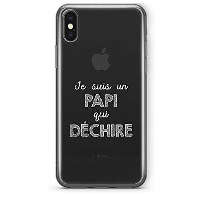 Zokko Beschermhoesje voor iPhone XS met opschrift "Je suis un Papi qui déchirire", zacht, transparant, wit