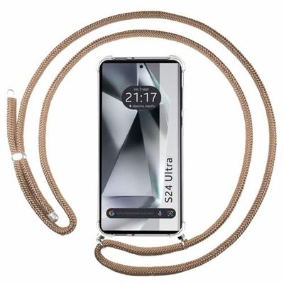 Tumundosmartphone Custodia a sospensione trasparente per Samsung Galaxy S24 Ultra 5G con Cordon Camel