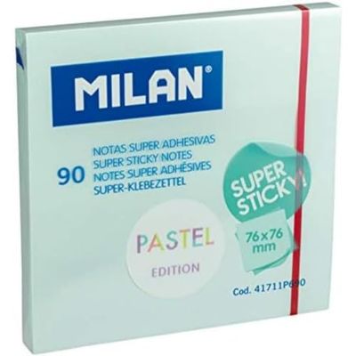 MILAN Bloc 90 hojas super adhesivas azul Pastel 76 x 76 mm NUEVO