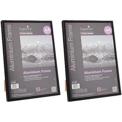Stewart Superior A4 horizontal/vertical con vidrio cristal de seguridad aluminio marco de fotos – negro (Paquete de 2)