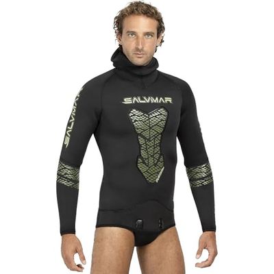 Salvimar Spearfishing, Muta per Pesca Subacquea Uomo, Nero con Inserti Verde Militare, S