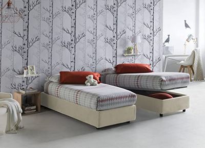 Talamo Italia Letto contenitore Singolo Silvia Sommier, Made in Italy, Letto con rivestimento in tessuto, Apertura frontale, con materasso cm 90x190 incluso, Panna