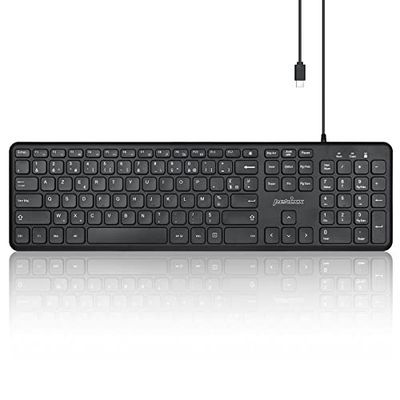 Perixx PERIBOARD-210C Full Size USB C Wired Keyboard with Silent Scissors Keys - Compatible with Tablets, Computers and Laptops - Black - French AZERTY