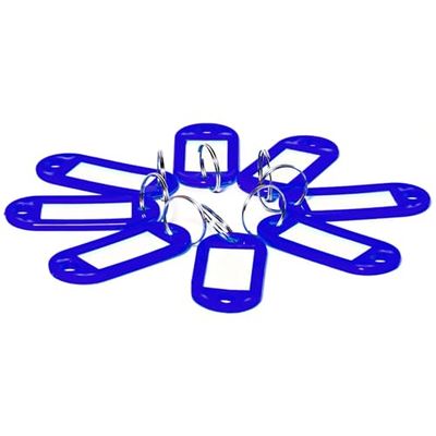 D.RECT Key Tags 10 Pcs - Plastic Keyring Tags with Loops - Key Ring with Window for Luggage, Pet Name and Office Key Labels, Blue