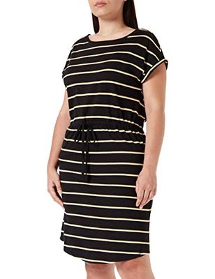 ONLY CARMAKOMA Carapril SS Knee Dress Jrs Noos Vestido, Black/Stripes:Yellow and White Stripes, S-42/44 para Mujer