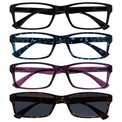 OPULIZE Black Blue Purple Readers With Brown Reading Sunglasses Value 4 Pack Mens Womens UVSR4092 +2.50
